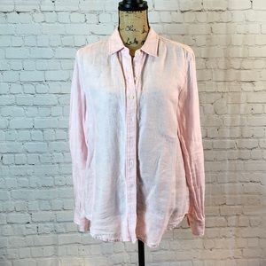 Lord & Taylor pink linen button down shirt